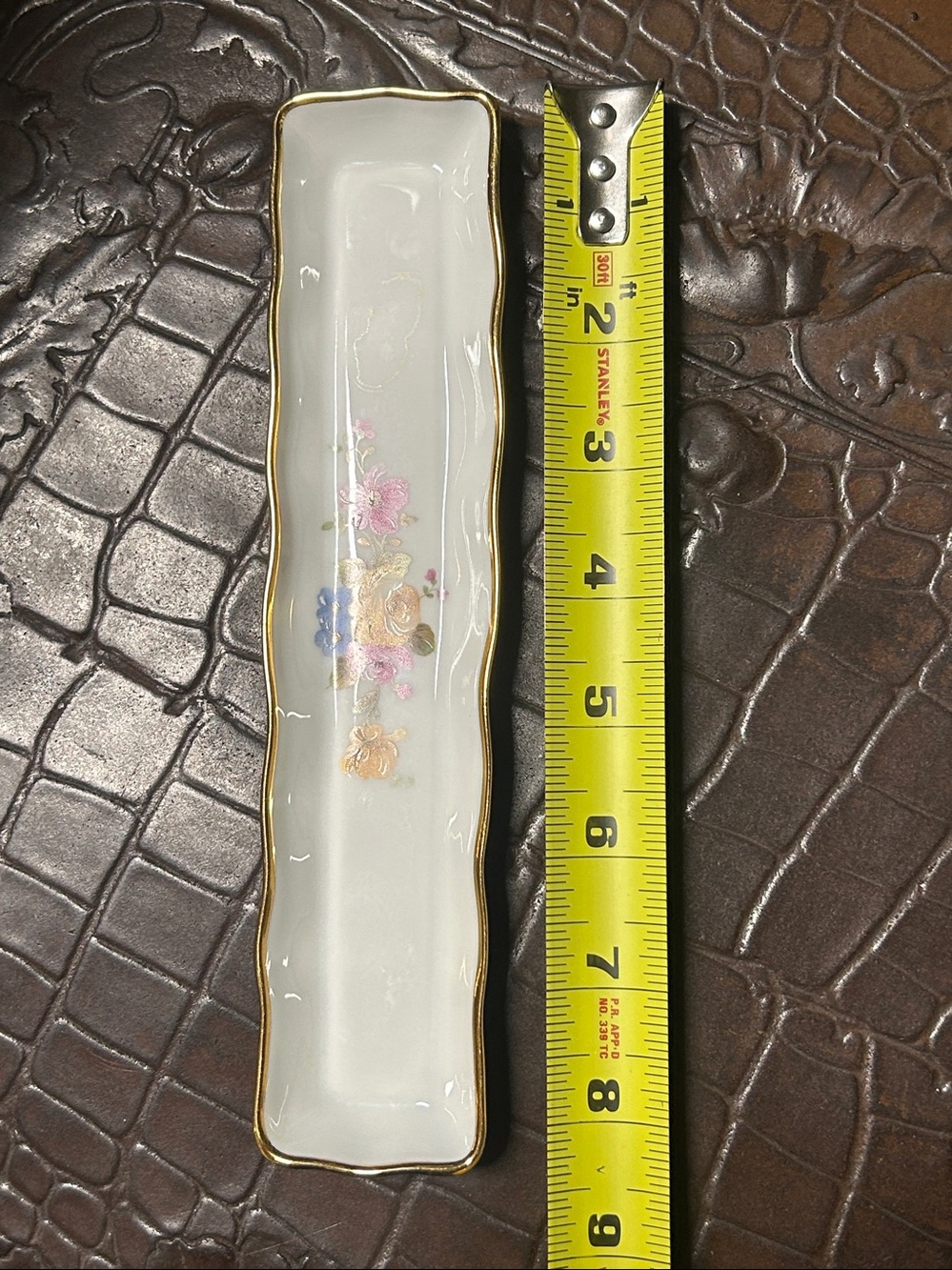 Limoges White Porcelain Vanity Tray with Gold Trim and Pastel Floral Motif - Picture 9 of 9
